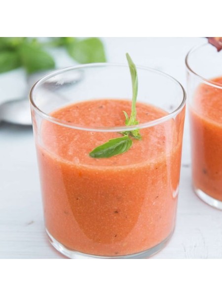 Gazpacho à la pastèque, tomates, concombre et menthe